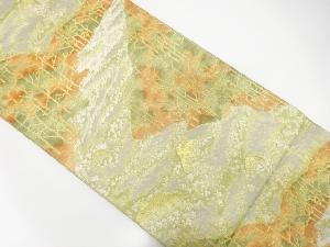 流水に木立模様織出し袋帯